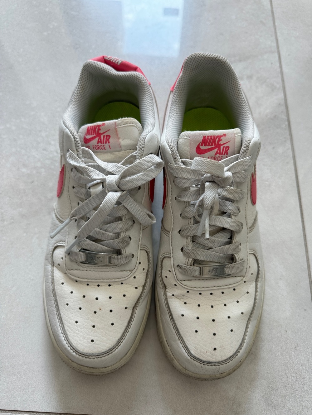 Nike women White Sneakers with Pink Swoosh